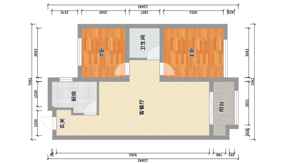 御景新苑89㎡兩室一廳戶(hù)型平面布局圖.jpg