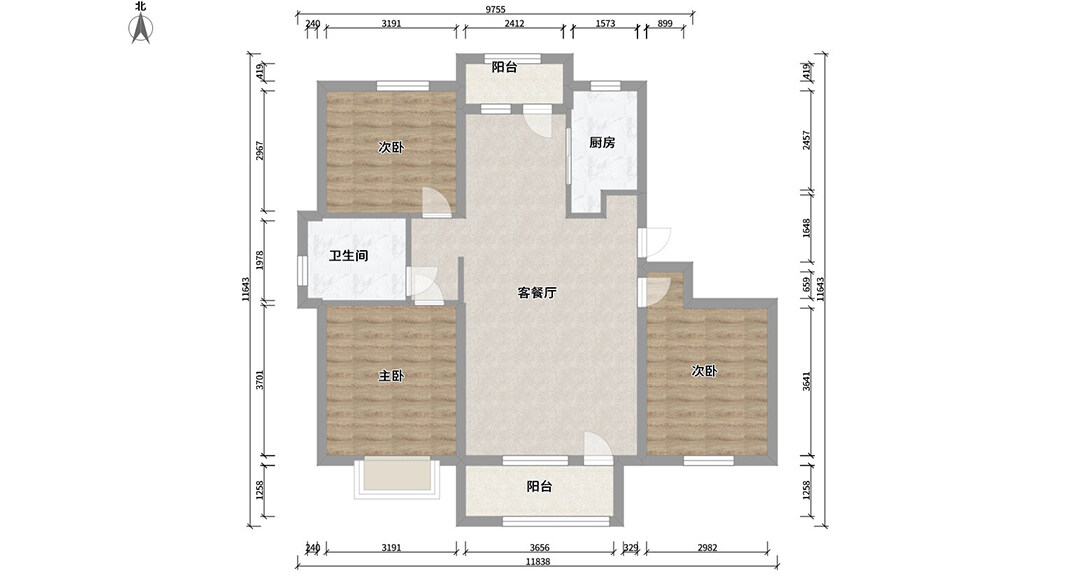 磊鑫伊頓陽(yáng)光125㎡三室二廳戶(hù)型平米布局圖.jpg