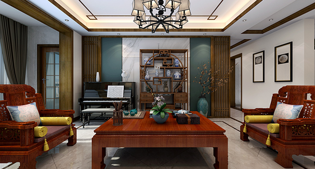 壹號(hào)學(xué)府152㎡四室兩廳客廳新中式風(fēng)格裝修案例效果圖.jpg